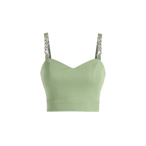 NWT Cider L Green NWT Cropped Bustier Top Silver Chain Straps & Back Zip Closure - Picture 2 of 10